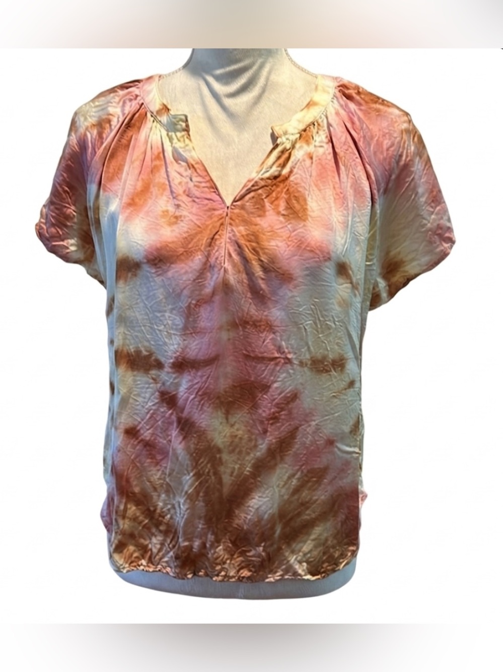 Young Fabulous & Broke Satin Tie-Dye Top XS Rust Venus Wash Loose Fit